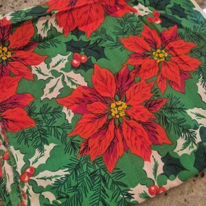 Fabric, Green, Red & White Christmas Poinsettia Cotton 10" wide x 4 yds